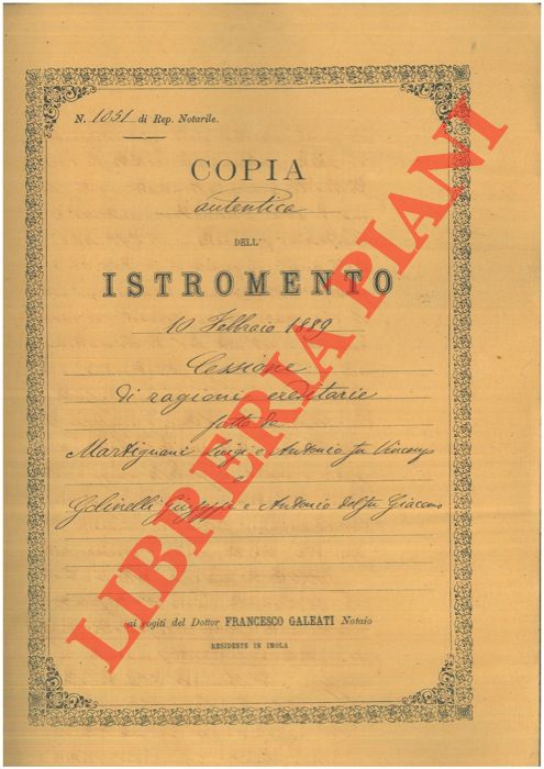 Martignani - Galinelli - - Cessione di ragioni ereditarie.