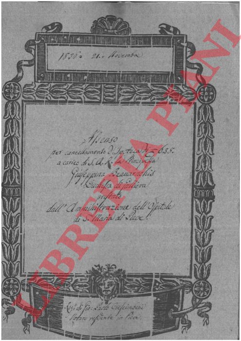 Principessa Beauarnohis Duchessa di Galiiera - Amministrazione dell'Ospitale di S:Maria di Pieve - - Assenso per cancellazione d'Ipoteca.