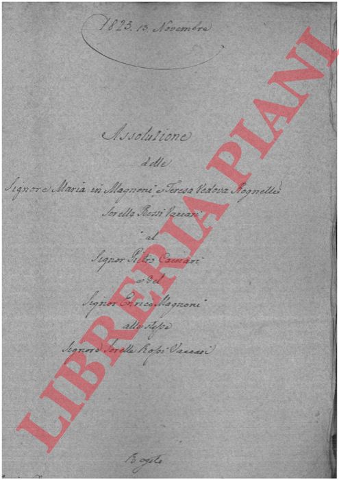 Rognetti - Cacciari - Magnoni - Vaccari - - Assoluzione per una possessione detta La Grossa posta nel Comune di Piumazzo.