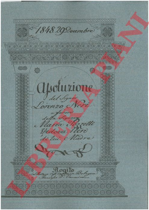 Neri - Pozzetti - - Assoluzione per una casa posta in angolo tra le Vie Altaseta n.339 e Capra n.340-341 a Bologna.