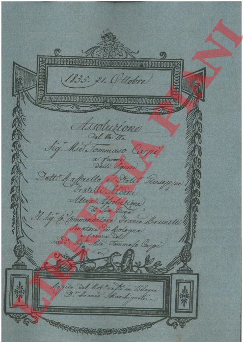 Cospi - Aldini - Brunetti - - Assoluzione per alcuni beni rurali posti per la massima parte nel Comune di Casalecchio di Reno e per minima parte nel Comune di Montechiaro.