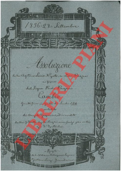 Piazza - PaganiGasparini - - Assoluzione di diversi beni posti nel Comune di Sassuno.