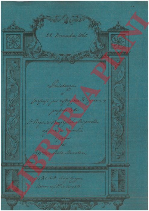 Bonfiglioli Mingarelli - Muratori - - Quietanza e consenso per restrizione di ipoteca per un podere detto La Canova posto in Lagaro.