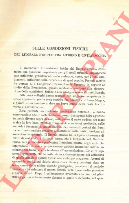 MERCIAI Giuseppe - - Sulle condizioni fisiche del litorale etrusco tra Livorno e Civitavecchia.