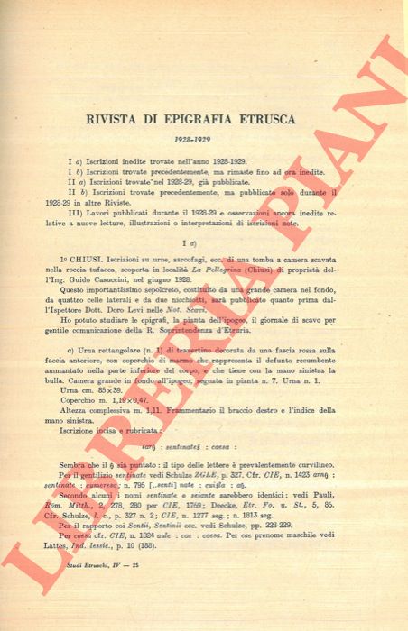 BUONAMICI Giulio - - Rivista di epigrafia etrusca. 1928-1929.
