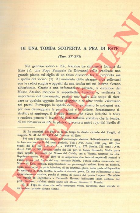 CALLEGARI Adolfo - - Di una tomba scoperta a Pr di Este.
