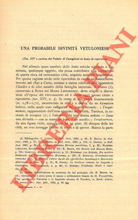 BANTI Luisa - - Una probabile divinit vetuloniese.