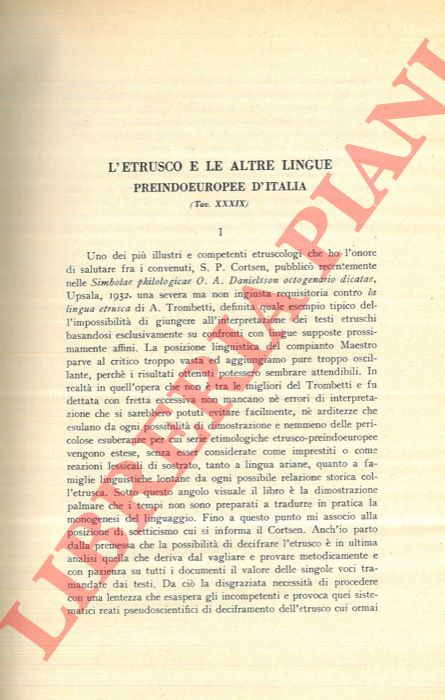 BATTISTI C. - - L'etrusco e le altre lingue preindoeuropee d'Italia.