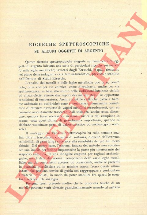 PICCARDI G. - - Ricerche spettroscopiche su alcuni oggetti di argento.