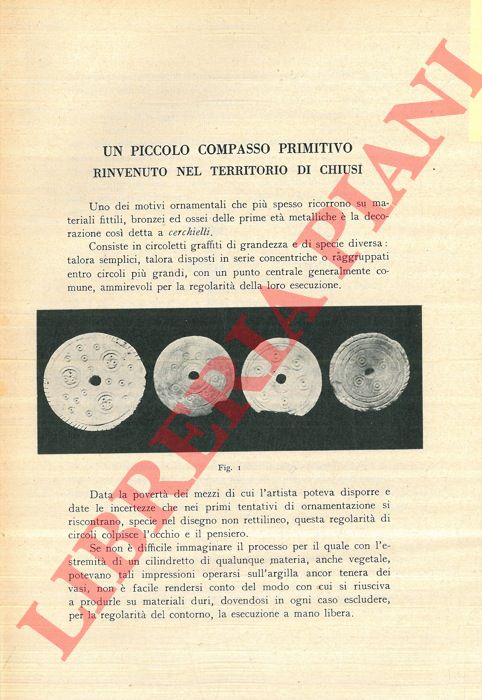 CALZONI U. - - Un piccolo compasso primitivo rinvenuto nel territorio di Chiusi.