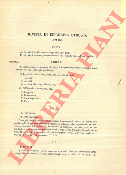 BUONAMICI G. - - Rivista di epigrafia etrusca. 1934-1935.