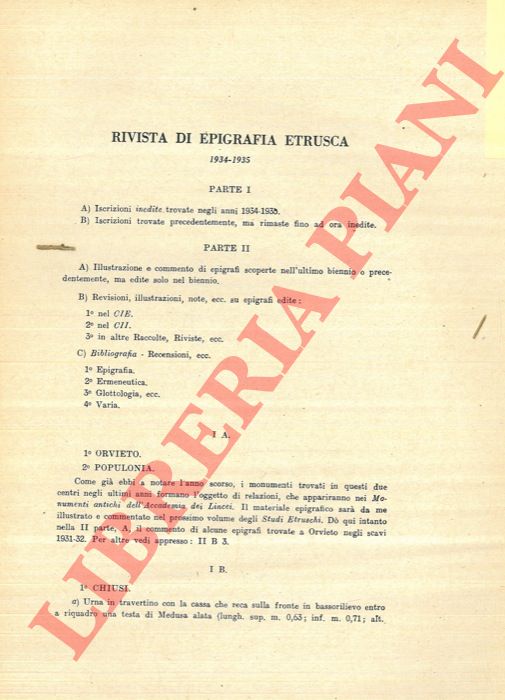 BUONAMICI G. - - Rivista di epigrafia etrusca. 1934-1935.