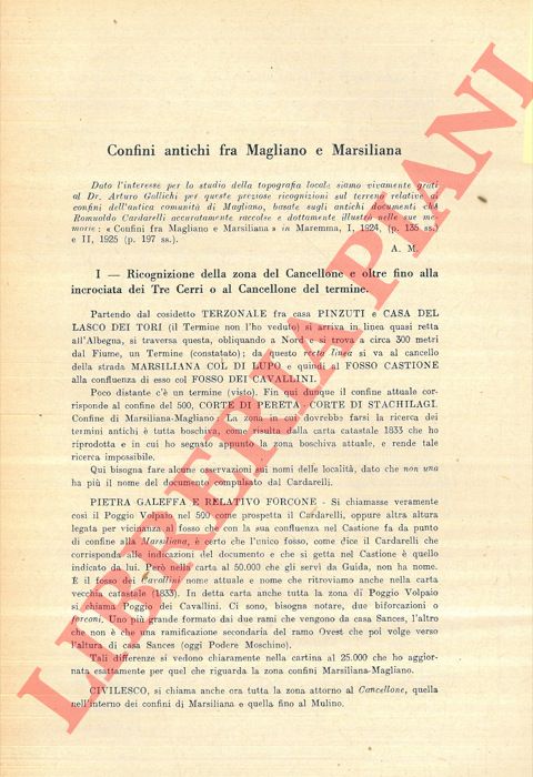 GALLICHI A. - - Confini antichi fra Magliano e Marsiliana.