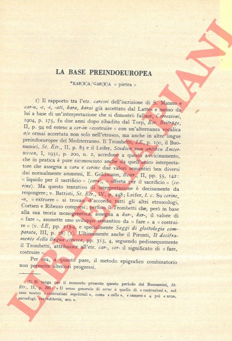 ALESSIO G. - - La base preindoeuropea 'Kar(r)a/Gar(r)a pietra' .