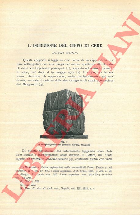 BUONAMICI G. - - L'iscrizione del cippo di Cere UPNI MUNIS.
