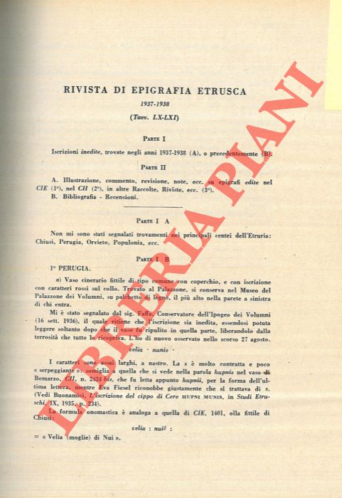 BUONAMICI G. - - Rivista di epigrafia etrusca. 1937-1938.