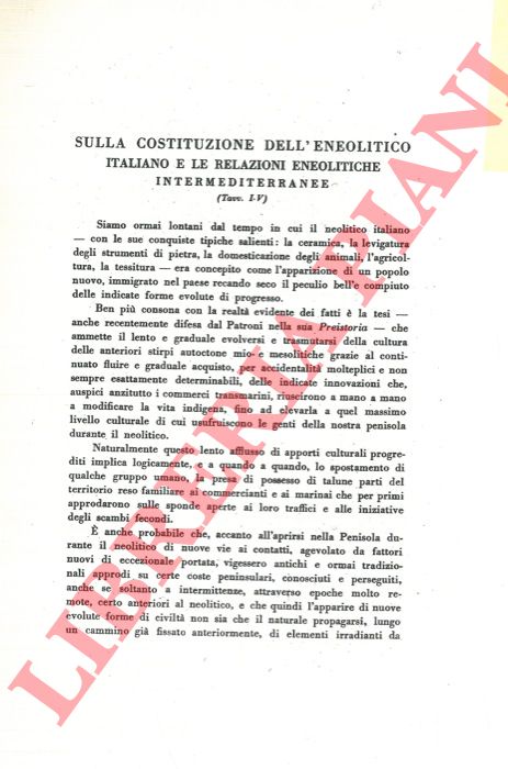 LAVIOSA ZAMBOTTI P. - - Sulla costituzione dell'eneolitico italiano e le relazioni eneolitiche intermediterranee.