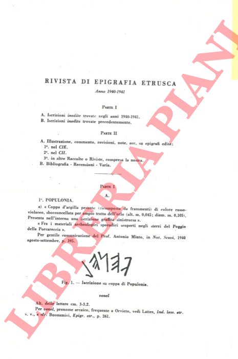 BUONAMICI G. - - Rivista di epigrafia etrusca. Anno 1940-1941.