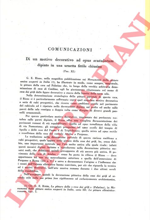 MINTO A. - - Di un motivo decorativo ad opus scutulatum dipinto in una urnetta fittile chiusina.
