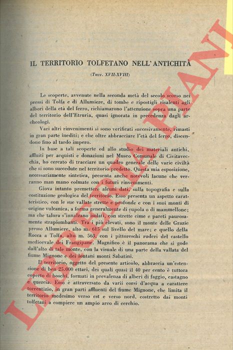 BASTIANELLI S. - - Il territorio tolfetano nell'antichit.