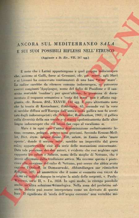BATTISTI C. - - Ancora sul mediterraneo sala e sui suoi possibili riflessi nell'etrusco.