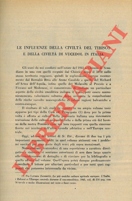 LAVIOSA ZAMBOTTI P. - - Le influenze della civilt del Tibisco e della civilt di Vucedol in Italia.