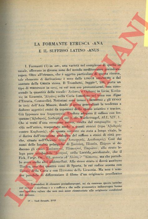 BATTISTI C. - - La formante etrusca -ana e il suffisso latino -anus.