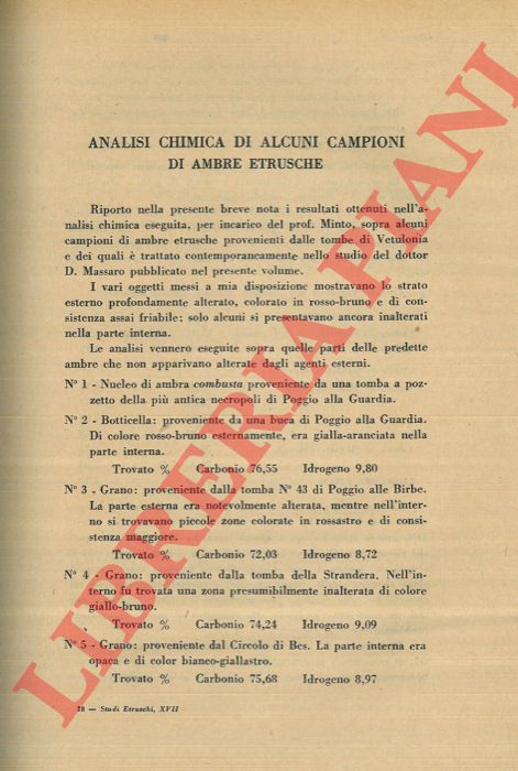 PASSERINI M. - - Analisi chimica di alcuni campioni di ambre etrusche.