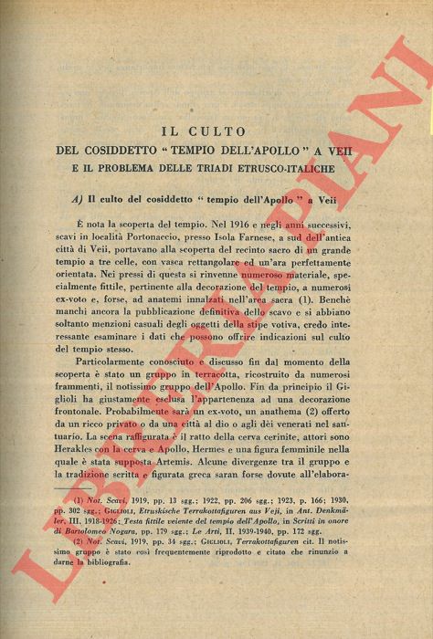 BANTI L. - - Il culto del cosiddetto 'tempio dell'Apollo' a Veio e il problema delle triadi etrusco-italiche.
