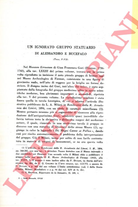 BENDINELLI G. - - Un ignorato gruppo statuario di Alessandro e Bucefalo.