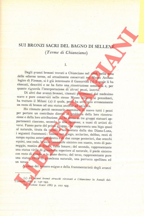 AIBERTI PARRONCHI Giuliana - PICCARDI Giorgio - - Sui bronzi sacri del bagno di Sellene (Terme di Chianciano) .