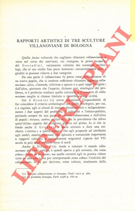 POLACCO Luigi - - Rapporti artistici di tre sculture villanoviane di Bologna.