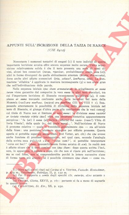 DURANTE Marcello - - Appunti sull'iscrizione della tazza di Narce (CIE 8412) .