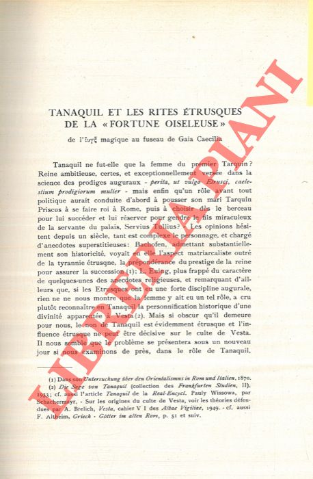 GAGE' Jean - - Tanaquil et les rites trusques de la 'Fortune Oiseleuse'.