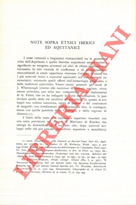 CAPOVILLA Giovanni - - Note sopra etnici iberici ed aquitanici.