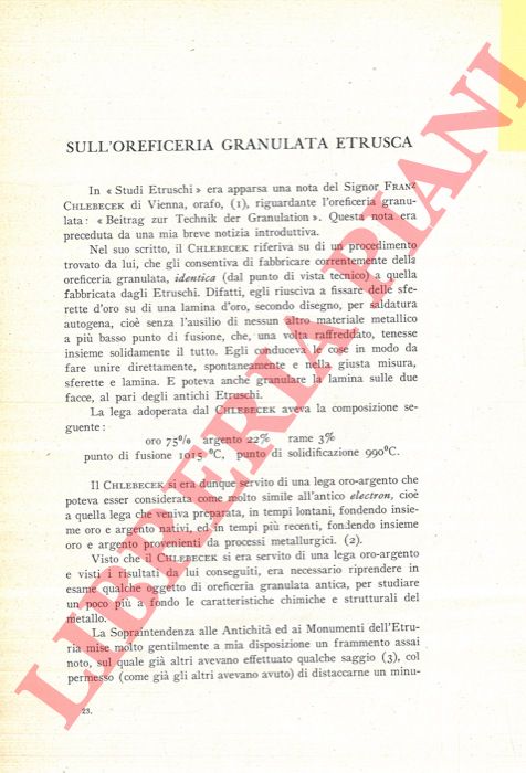 BORDI Silvano - - Sull'oreficeria granulata etrusca.