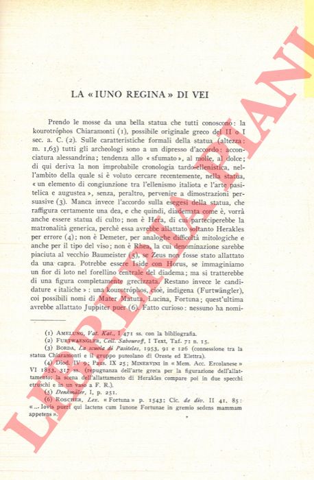 FERRI Silvio - - La 'Iuno Regina' di Vei.