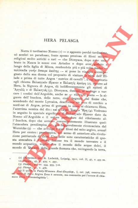 PESTALOZZA Uberto - - Hera Pelasga.