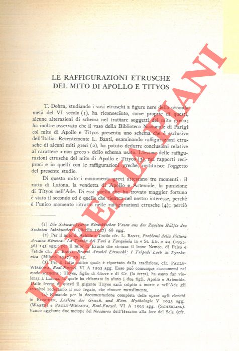 CAMPOREALE Giovannangelo - - Le raffigurazioni etrusche del mito di Apollo e Tityos.