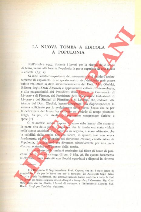 DE AGOSTINO Alfredo - - La nuova tomba a edicola di Populonia.