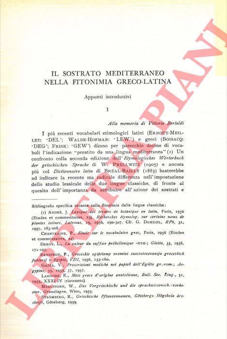 BATTISTI Carlo - - Il sostrato mediterraneo nella fitonimia greco-latina. Appunti introduttivi.