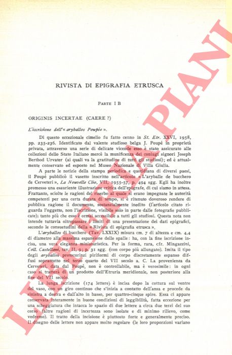 PALLOTTINO Massimo - - Rivista di epigrafia etrusca.