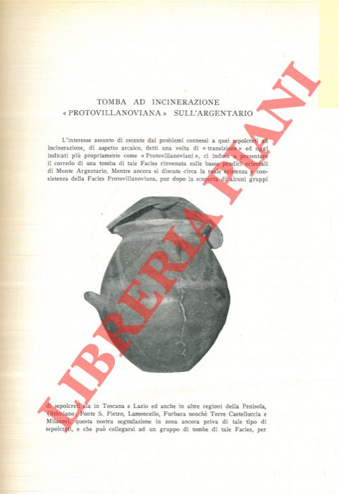 GRAZIANI E. - RITTATORE WONVILLER E. - - Tomba ad incinerazione 'protovillanoviana' sull'Argentario.