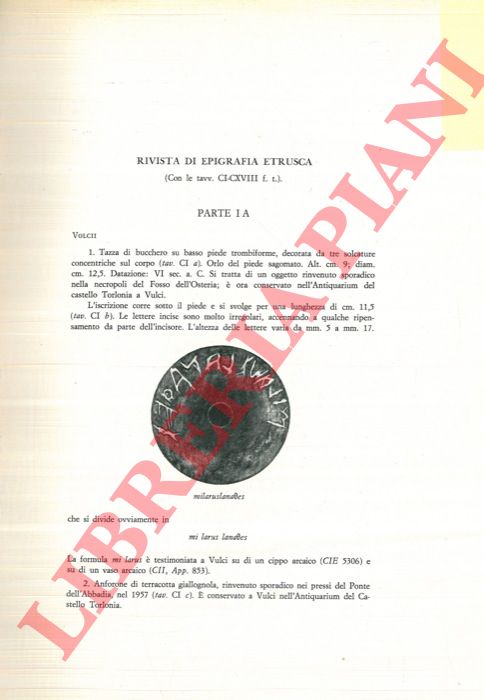 TORELLI Mario - PALLOTTINO Massimo - CAVAGNO VANONI Lucia - CRISTOFANI Mauro - - Rivista di epigrafia etrusca.