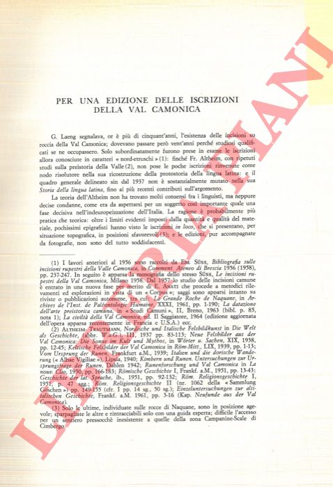 PROSDOCIMI Aldo L. - - Per una edizione delle iscrizioni della Val Camonica.