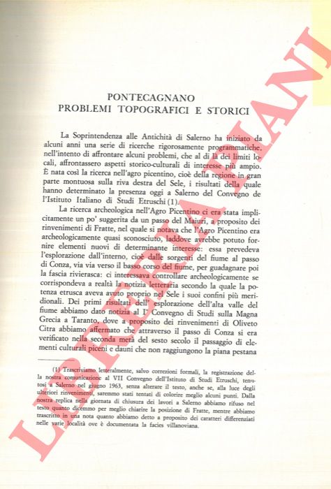 NAPOLI Mario - - Pontecagnano: problemi topografici e storici.