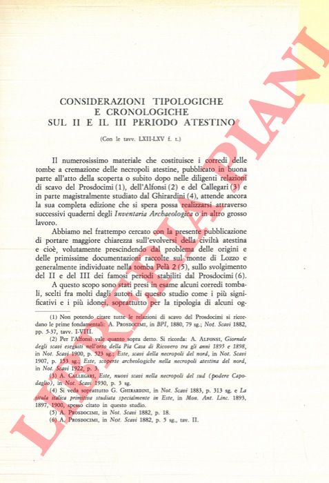 FOGOLARI G. - FREY O. H. - - Considerazioni tipologiche e cronologiche sul II e il III periodo atestino.
