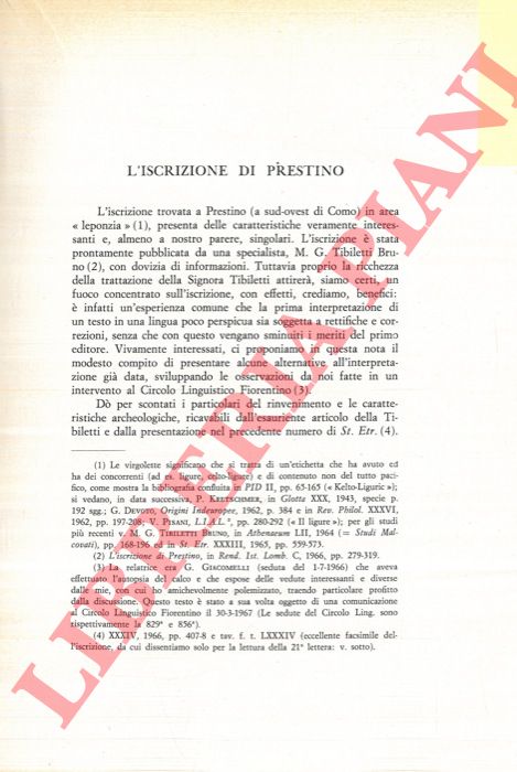 PROSDOCIMI Aldo Luigi - - L'iscrizione di Prestino.