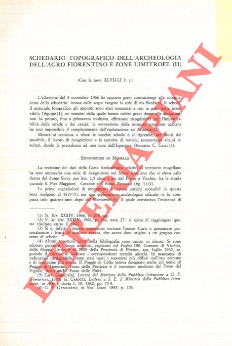 CURRI Claudio - NICOSIA Francesco - MARZI Maria Grazia - - Schedario topografico dell'archeologia dell'agro fiorentino e zone limitrofe.