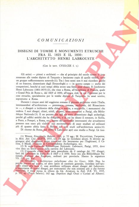 BANTI Luisa - - Disegni di tombe e monumenti etruschi fra il 1825 e il 1830: l'architetto Henri Labrouste.